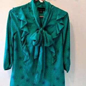 Teal tie front blouse